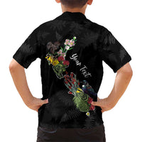 Kia Ora New Zealand Floral Personalized Family Matching Off Shoulder Maxi Dress and Hawaiian Shirt Black LT7 - Polynesian Pride