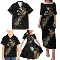 Kia Ora New Zealand Floral Personalized Family Matching Puletasi and Hawaiian Shirt Black LT7 - Polynesian Pride