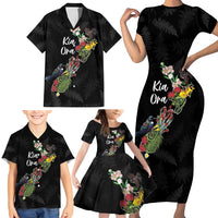 Kia Ora New Zealand Floral Personalized Family Matching Short Sleeve Bodycon Dress and Hawaiian Shirt Black LT7 - Polynesian Pride