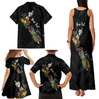 Kia Ora New Zealand Floral Personalized Family Matching Tank Maxi Dress and Hawaiian Shirt Black LT7 - Polynesian Pride