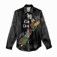 Kia Ora New Zealand Floral Personalized Women Casual Shirt Black - Polynesian Pride