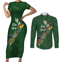 Kia Ora New Zealand Floral Personalized Couples Matching Short Sleeve Bodycon Dress and Long Sleeve Button Shirt Sage Green LT7 Sage Green - Polynesian Pride