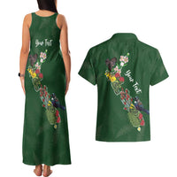 Kia Ora New Zealand Floral Personalized Couples Matching Tank Maxi Dress and Hawaiian Shirt Sage Green LT7 - Polynesian Pride