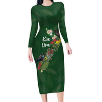 Kia Ora New Zealand Floral Personalized Family Matching Long Sleeve Bodycon Dress and Hawaiian Shirt Sage Green LT7 Mom's Dress Sage Green - Polynesian Pride