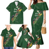 Kia Ora New Zealand Floral Personalized Family Matching Mermaid Dress and Hawaiian Shirt Sage Green LT7 - Polynesian Pride
