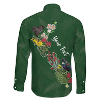 Kia Ora New Zealand Floral Personalized Family Matching Off The Shoulder Long Sleeve Dress and Hawaiian Shirt Sage Green LT7 - Polynesian Pride