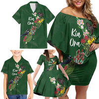 Kia Ora New Zealand Floral Personalized Family Matching Off Shoulder Short Dress and Hawaiian Shirt Sage Green LT7 - Polynesian Pride