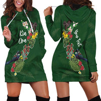 Kia Ora New Zealand Floral Personalized Hoodie Dress Sage Green - Polynesian Pride