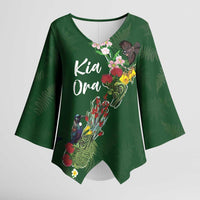 Kia Ora New Zealand Floral Personalized Kimono Sleeve Blouse Sage Green LT7 Female Sage Green - Polynesian Pride