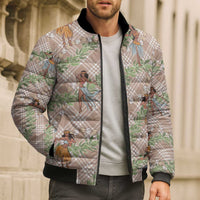Beige Palaka Hula Girls Seamless Hawaii Aloha Bomber Puffer Jacket - Polynesian Pride