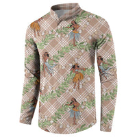 Beige Palaka Hula Girls Seamless Hawaii Aloha Button Sweatshirt - Polynesian Pride