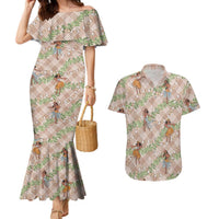 Beige Palaka Hula Girls Seamless Hawaii Aloha Couples Matching Mermaid Dress and Hawaiian Shirt LT7 Beige - Polynesian Pride