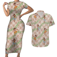 Beige Palaka Hula Girls Seamless Hawaii Aloha Couples Matching Short Sleeve Bodycon Dress and Hawaiian Shirt LT7 Beige - Polynesian Pride