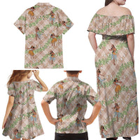 Beige Palaka Hula Girls Seamless Hawaii Aloha Family Matching Off Shoulder Maxi Dress and Hawaiian Shirt LT7 - Polynesian Pride