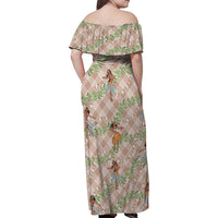 Beige Palaka Hula Girls Seamless Hawaii Aloha Family Matching Off Shoulder Maxi Dress and Hawaiian Shirt LT7 - Polynesian Pride