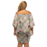 Beige Palaka Hula Girls Seamless Hawaii Aloha Family Matching Off Shoulder Short Dress and Hawaiian Shirt LT7 - Polynesian Pride