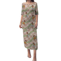 Beige Palaka Hula Girls Seamless Hawaii Aloha Family Matching Puletasi and Hawaiian Shirt LT7 Mom's Dress Beige - Polynesian Pride
