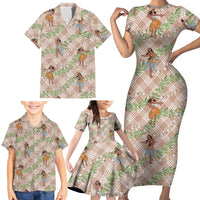 Beige Palaka Hula Girls Seamless Hawaii Aloha Family Matching Short Sleeve Bodycon Dress and Hawaiian Shirt LT7 - Polynesian Pride