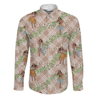 Beige Palaka Hula Girls Seamless Hawaii Aloha Family Matching Summer Maxi Dress and Hawaiian Shirt LT7 Dad's Shirt - Long Sleeve Beige - Polynesian Pride