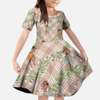 Beige Palaka Hula Girls Seamless Hawaii Aloha Kid Short Sleeve Dress - Polynesian Pride
