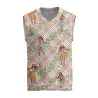 Beige Palaka Hula Girls Seamless Hawaii Aloha Christmas Knitted V-Neck Vest LT7 Beige - Polynesian Pride