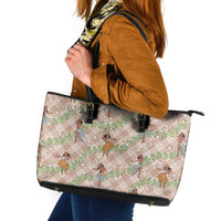 Beige Palaka Hula Girls Seamless Hawaii Aloha Leather Tote Bag - Polynesian Pride