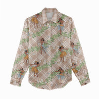 Beige Palaka Hula Girls Seamless Hawaii Aloha Women Casual Shirt LT7 - Polynesian Pride