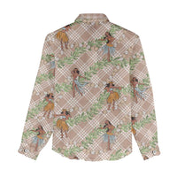 Beige Palaka Hula Girls Seamless Hawaii Aloha Women Casual Shirt LT7 - Polynesian Pride