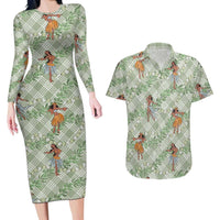 Mint Palaka Hula Girls Seamless Hawaii Aloha Couples Matching Long Sleeve Bodycon Dress and Hawaiian Shirt LT7 Mint - Polynesian Pride