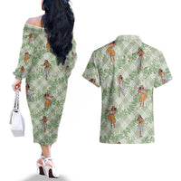Mint Palaka Hula Girls Seamless Hawaii Aloha Couples Matching Off The Shoulder Long Sleeve Dress and Hawaiian Shirt LT7 - Polynesian Pride