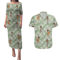 Mint Palaka Hula Girls Seamless Hawaii Aloha Couples Matching Puletasi and Hawaiian Shirt - Polynesian Pride