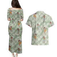 Mint Palaka Hula Girls Seamless Hawaii Aloha Couples Matching Puletasi and Hawaiian Shirt - Polynesian Pride