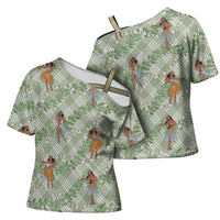 Mint Palaka Hula Girls Seamless Hawaii Aloha Cross Shoulder Shirt - Polynesian Pride