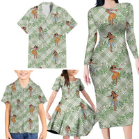 Mint Palaka Hula Girls Seamless Hawaii Aloha Family Matching Long Sleeve Bodycon Dress and Hawaiian Shirt LT7 - Polynesian Pride