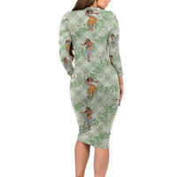 Mint Palaka Hula Girls Seamless Hawaii Aloha Family Matching Long Sleeve Bodycon Dress and Hawaiian Shirt LT7 - Polynesian Pride