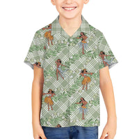 Mint Palaka Hula Girls Seamless Hawaii Aloha Family Matching Long Sleeve Bodycon Dress and Hawaiian Shirt LT7 Son's Shirt Mint - Polynesian Pride