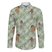 Mint Palaka Hula Girls Seamless Hawaii Aloha Family Matching Off Shoulder Maxi Dress and Hawaiian Shirt LT7 Dad's Shirt - Long Sleeve Mint - Polynesian Pride