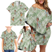 Mint Palaka Hula Girls Seamless Hawaii Aloha Family Matching Off Shoulder Short Dress and Hawaiian Shirt LT7 - Polynesian Pride