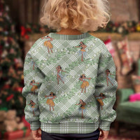 Mint Palaka Hula Girls Seamless Hawaii Aloha Kid Ugly Christmas Sweater - Polynesian Pride