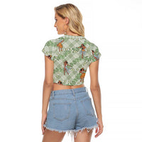 Mint Palaka Hula Girls Seamless Hawaii Aloha Raglan Cropped T Shirt - Polynesian Pride