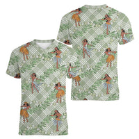 Mint Palaka Hula Girls Seamless Hawaii Aloha Women V-Neck T-Shirt - Polynesian Pride