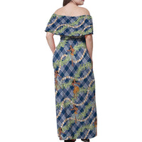 Navy Blue Palaka Hula Girls Seamless Hawaii Aloha Family Matching Off Shoulder Maxi Dress and Hawaiian Shirt LT7 - Polynesian Pride