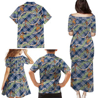 Navy Blue Palaka Hula Girls Seamless Hawaii Aloha Family Matching Puletasi and Hawaiian Shirt LT7 - Polynesian Pride