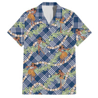 Navy Blue Palaka Hula Girls Seamless Hawaii Aloha Hawaiian Shirt - Polynesian Pride