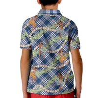 Navy Blue Palaka Hula Girls Seamless Hawaii Aloha Kid Polo Shirt - Polynesian Pride