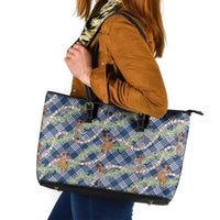 Navy Blue Palaka Hula Girls Seamless Hawaii Aloha Leather Tote Bag - Polynesian Pride