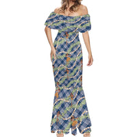 Navy Blue Palaka Hula Girls Seamless Hawaii Aloha Mermaid Dress - Polynesian Pride