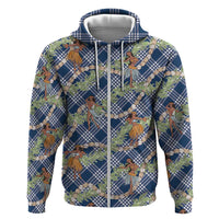 Navy Blue Palaka Hula Girls Seamless Hawaii Aloha Zip Hoodie - Polynesian Pride