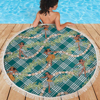 Teal Palaka Hula Girls Seamless Hawaii Aloha Beach Blanket - Polynesian Pride
