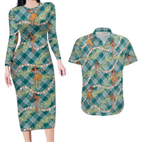 Teal Palaka Hula Girls Seamless Hawaii Aloha Couples Matching Long Sleeve Bodycon Dress and Hawaiian Shirt LT7 Teal - Polynesian Pride